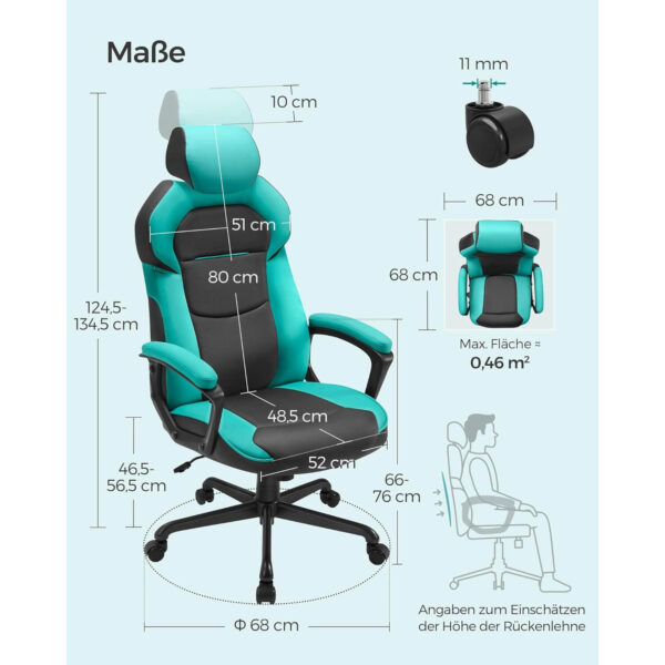 biroja krēsls / datorkrēsls songmics ‎obg066q01 tirkīzzila, melna mākslīgā āda