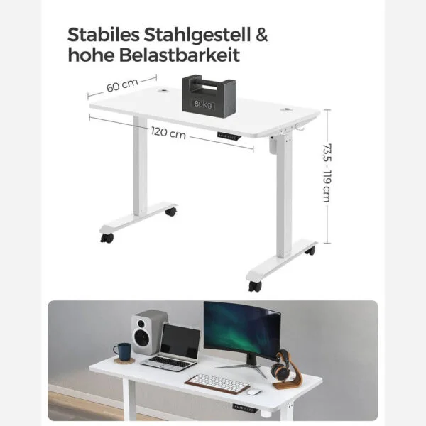 datorgalds / rakstāmgalds elektriski regulējams songmics lsd101w01 120 x 60 x (73 114)cm (gxpxa)
