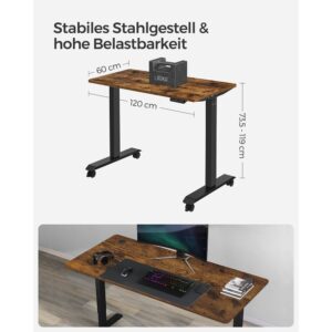 datorgalds / rakstāmgalds elektriski regulējams songmics lsd101x01 120 x 60 x (73 114)cm (gxpxa)