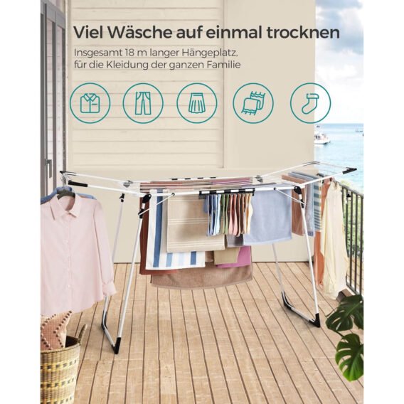 drēbju, veļas žāvēšanas statīvs songmics llr518w01 56.5 x 173 x 96.5 cm