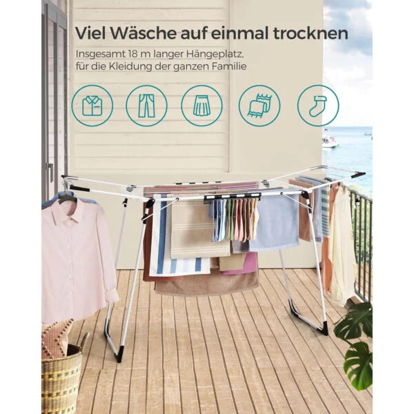 drēbju, veļas žāvēšanas statīvs songmics llr518w01 56.5 x 173 x 96.5 cm