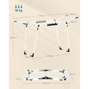 drēbju, veļas žāvēšanas statīvs songmics llr518w01 56.5 x 173 x 96.5 cm