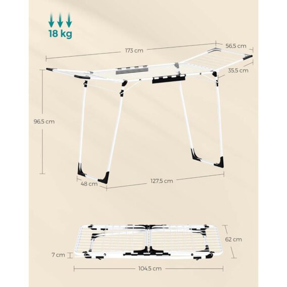 drēbju, veļas žāvēšanas statīvs songmics llr518w01 56.5 x 173 x 96.5 cm