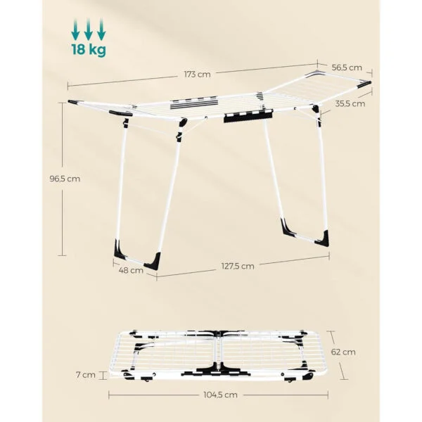 drēbju, veļas žāvēšanas statīvs songmics llr518w01 56.5 x 173 x 96.5 cm