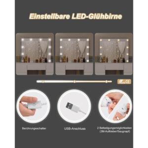 kosmētikas galds woltu ar led apgaismojumu mb6099ws