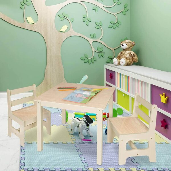 woltu sg001 bērnu koka mēbeļu komplekts galds un divi krēsli