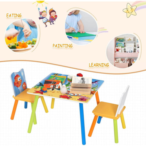 woltu sg003 bērnu koka mēbeļu komplekts galds un divi krēsli