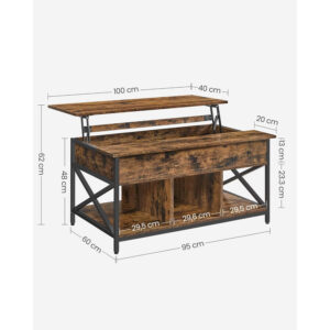 kafijas galdiņš ar paceļamu virsmu vasagle industrial lct205b01 brūns, melns