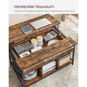 kafijas galdiņš ar paceļamu virsmu vasagle industrial lct205b01 brūns, melns