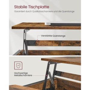 kafijas galdiņš ar paceļamu virsmu vasagle industrial lct205b01 brūns, melns
