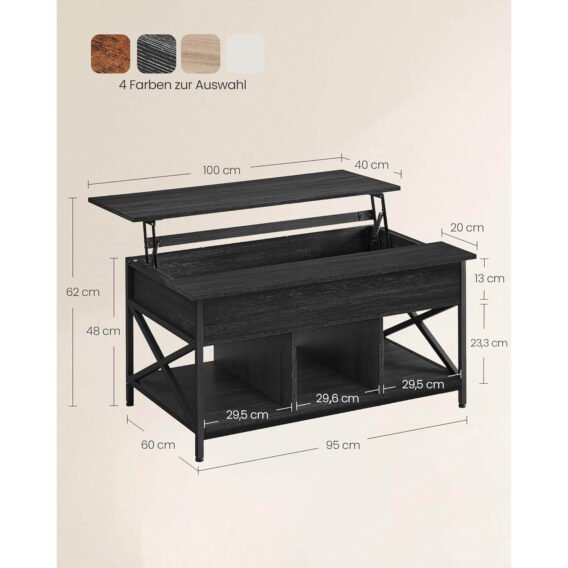 kafijas galdiņš ar paceļamu virsmu vasagle industrial lct205b22 melns