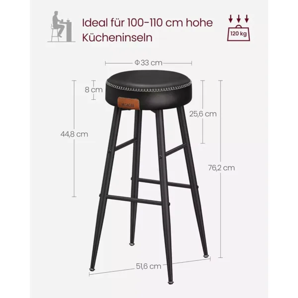 bāra krēsli vasagle ekho lbc090b01v1 2 gab. melns, 76.2cm