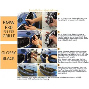 bmw 3.sērija 2012 2018 f30/f31 kidney glancēti melnas restes, režģi