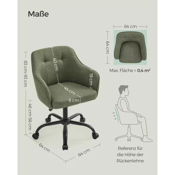 biroja krēsls songmics obg019c01 zaļš audums