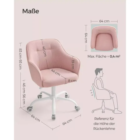 biroja krēsls songmics obg019q01 gaiši rozā audums