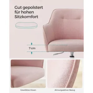 biroja krēsls songmics obg019q01 gaiši rozā audums