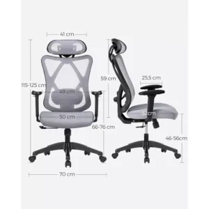 ergonomisks biroja krēsls songmics obn063b01 pelēks