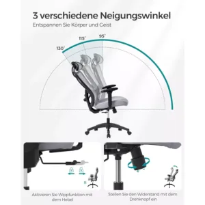 ergonomisks biroja krēsls songmics obn063b01 pelēks