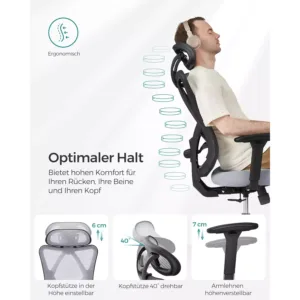 ergonomisks biroja krēsls songmics obn063b01 pelēks