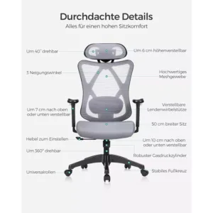ergonomisks biroja krēsls songmics obn063b01 pelēks
