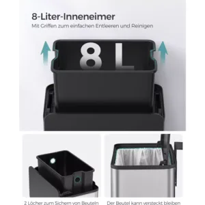 piekarināma tērauda atkritumu tvertne songmics ltb810e08 8 l