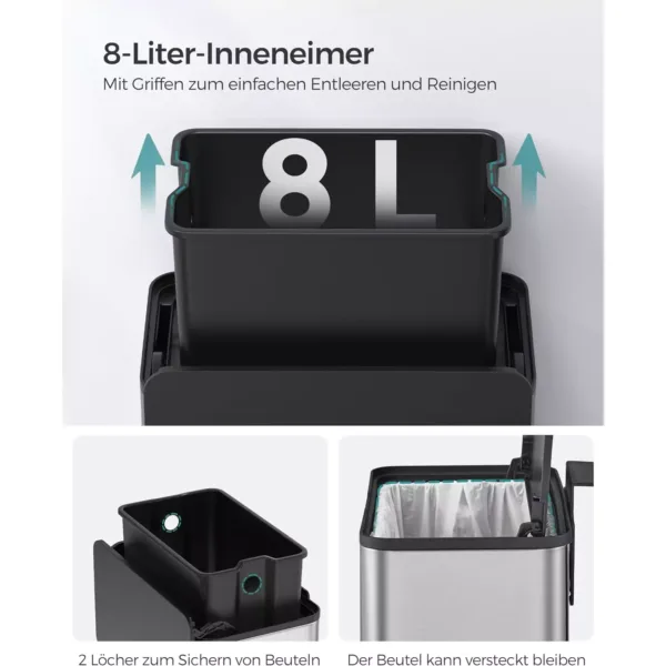 piekarināma tērauda atkritumu tvertne songmics ltb810e08 8 l