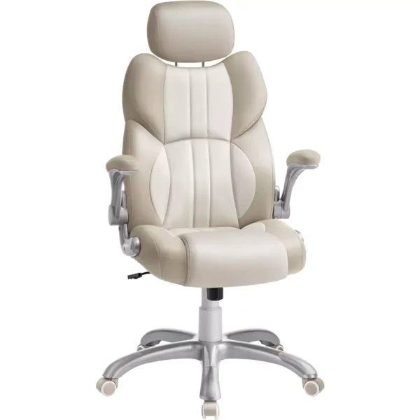 songmics obg065w02 biroja krēsls bēša mākslīgā āda