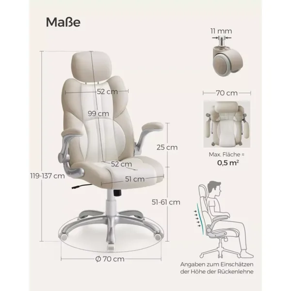 songmics obg065w02 biroja krēsls bēša mākslīgā āda