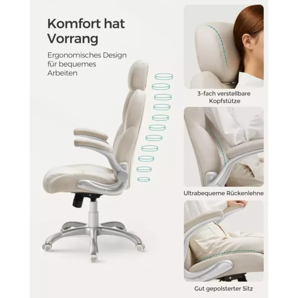 songmics obg065w02 biroja krēsls bēša mākslīgā āda