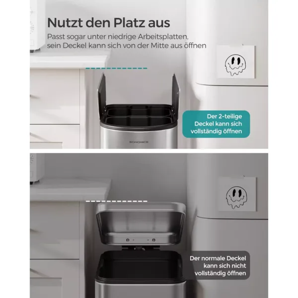 tērauda atkritumu šķirošanas tvertne ar 2 nodalījumiem songmics ltb570e50 50l (20l+30l)