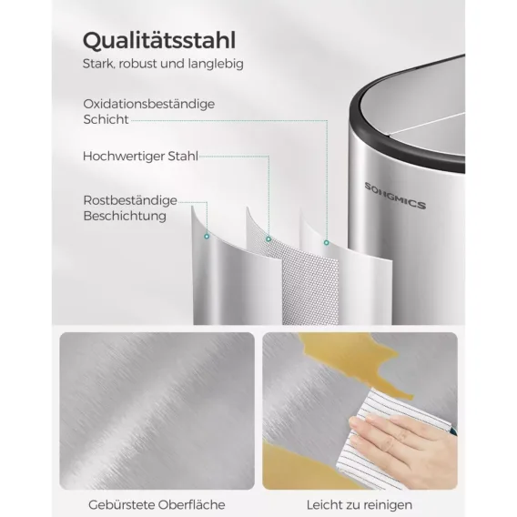 tērauda atkritumu šķirošanas tvertne ar 2 nodalījumiem songmics ltb570e50 50l (20l+30l)