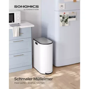 tērauda atkritumu šķirošanas tvertne ar 2 nodalījumiem songmics ltb570w02 50l (20l+30l) balta