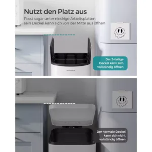 tērauda atkritumu šķirošanas tvertne ar 2 nodalījumiem songmics ltb570w02 50l (20l+30l) balta