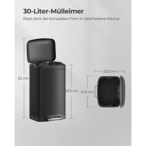 tērauda atkritumu tvertne songmics ltb01bk 30l melna