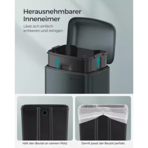 tērauda atkritumu tvertne songmics ltb01gs 30l pelēkzaļš