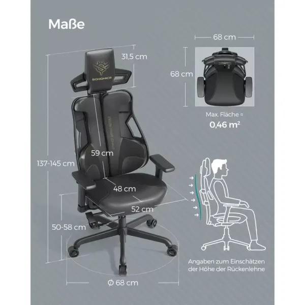 biroja krēsls datorkrēsls spēlēm songmics gaming obg067b01 melns