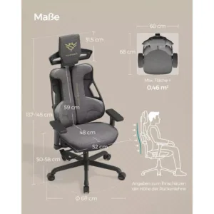 biroja krēsls datorkrēsls spēlēm songmics gaming obg067g01 pelēks