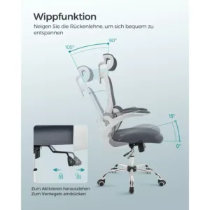 ergonomisks biroja krēsls songmics obn040g01 pelēks