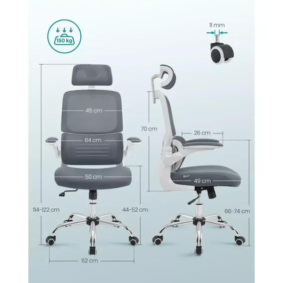 ergonomisks biroja krēsls songmics obn040g01 pelēks