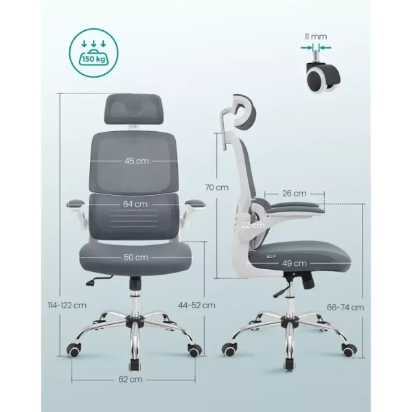 ergonomisks biroja krēsls songmics obn040g01 pelēks