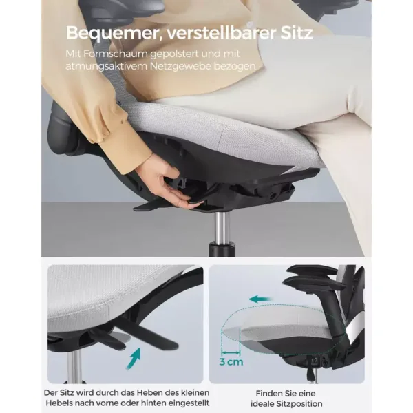 ergonomisks biroja krēsls songmics obn065g01 pelēks