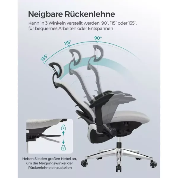 ergonomisks biroja krēsls songmics obn065g01 pelēks