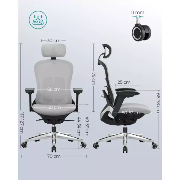 ergonomisks biroja krēsls songmics obn065g01 pelēks
