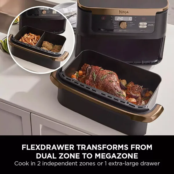 karstā gaisa friteris ninja foodi flexdrawer hot air fryer, dual zone, 10.4l af500eu vara krāsā