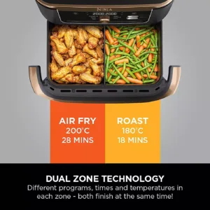 karstā gaisa friteris ninja foodi flexdrawer hot air fryer, dual zone, 10.4l af500eu vara krāsā