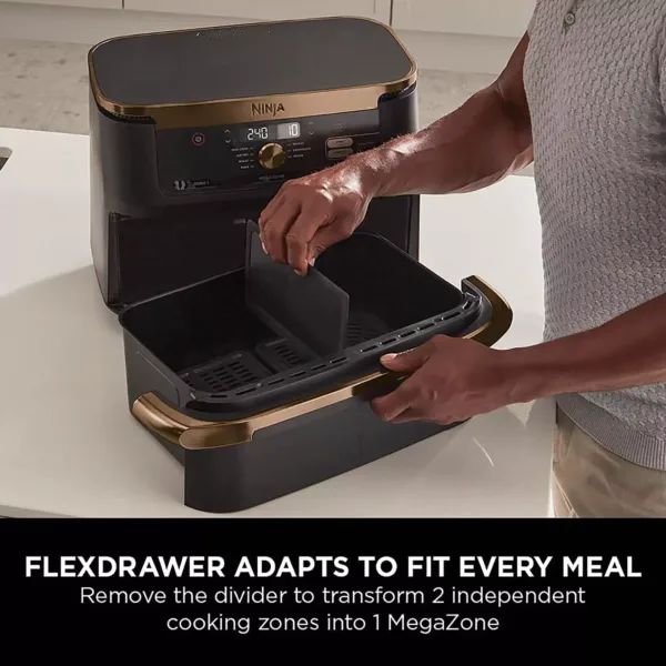 karstā gaisa friteris ninja foodi flexdrawer hot air fryer, dual zone, 10.4l af500eu vara krāsā