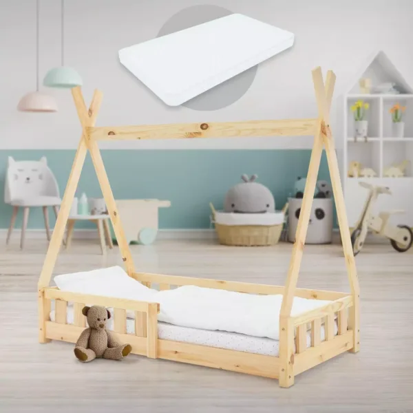 ml design teepee priedes koka bernu gultas ramis 70 x 140 cm ar matraci 669b8f6eb02a7