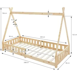 ml design teepee priedes koka bernu gultas ramis 90 x 200 cm ar 16cm matraci1 669baae43bc31