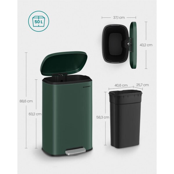 Terauda atkritumu tvertne ar Soft Close vaku Songmics LTB050C02 50 L Vintage Green3