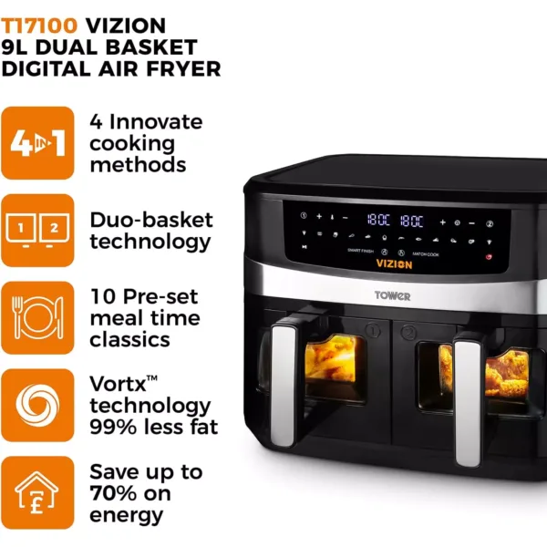 karsta gaisa friteris tower t17100 vortx vizion air fryer 9 l 2600 w1 66be6fec30173